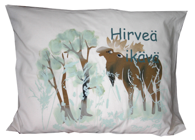 Käsinpainettu Hirveä ikävä-tyynyliina