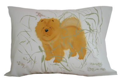 Käsinpainettu Kiinanpystykorva (chow chow), pitkäkarvainen – punainen -tyynyliina