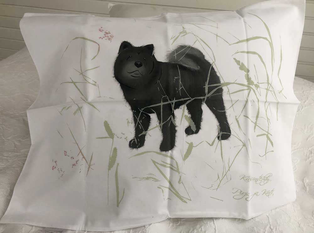 Käsinpainettu Kiinanpystykorva (chow chow), lyhytkarvainen – harmaa -tyynyliina