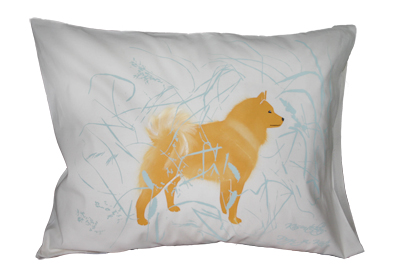 Käsinpainettu Pystykorva -tyynyliina