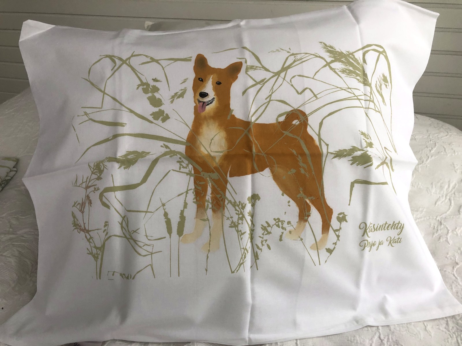 Käsinpainettu Basenji -tyynyliina