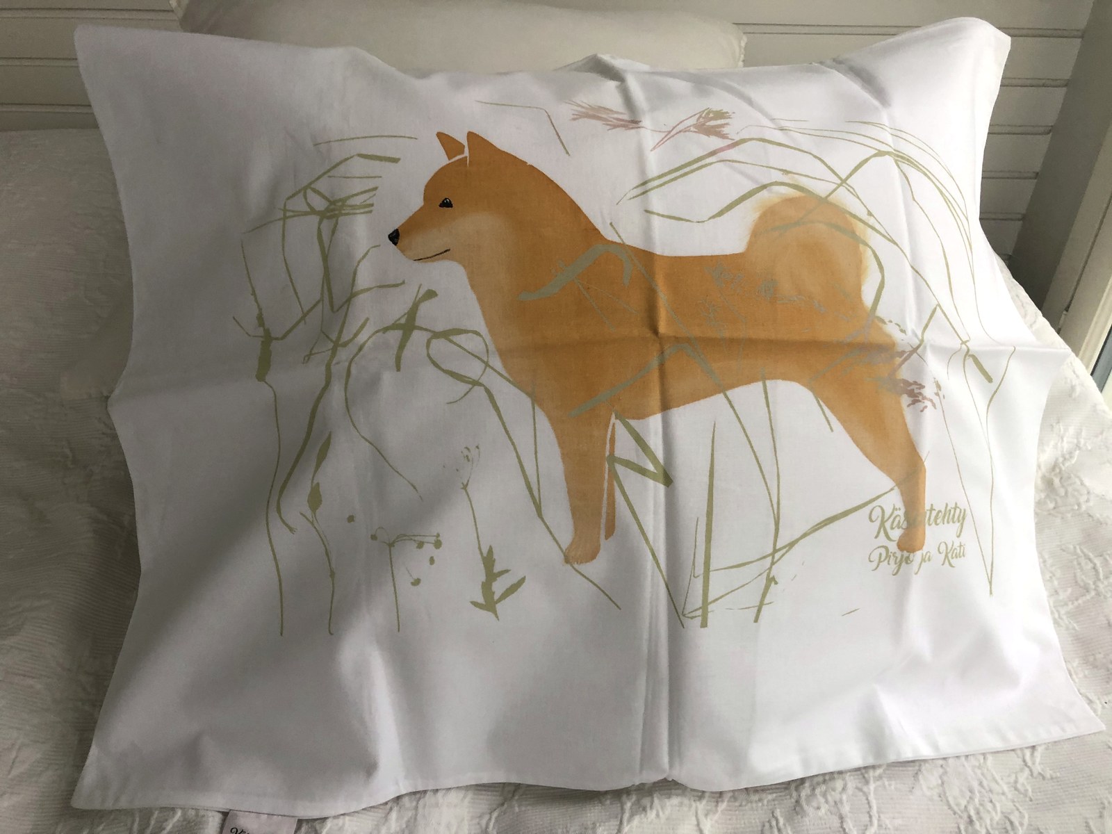 Käsinpainettu Shiba -tyynyliina