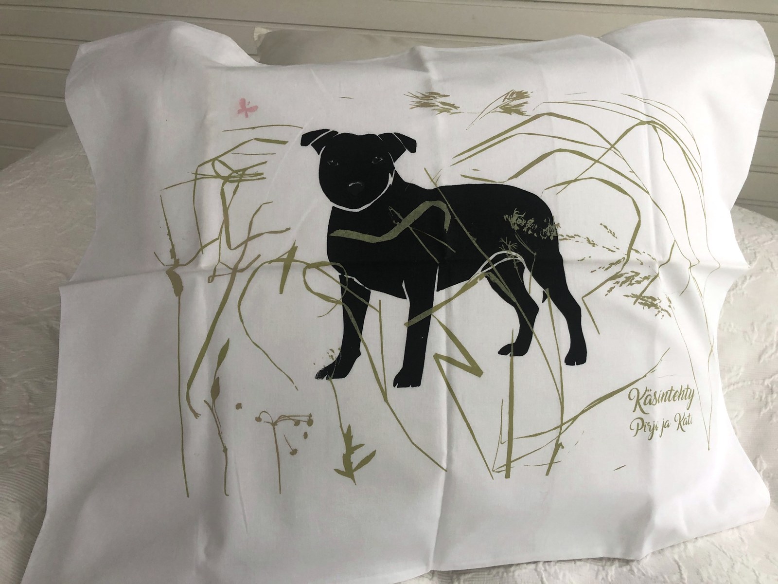Käsinpainettu Staffordshirenbullterrieri -tyynyliina